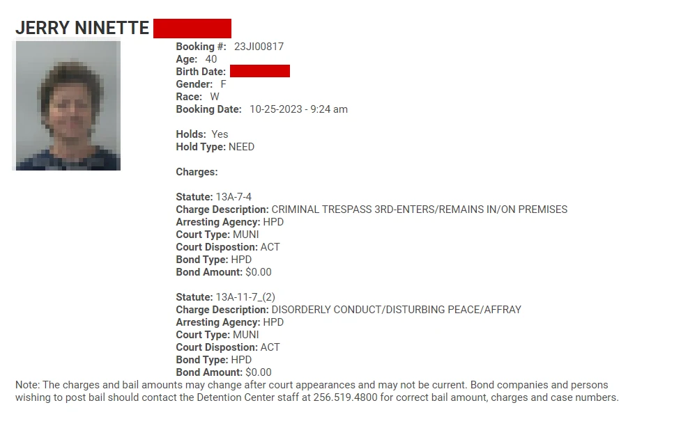 A screenshot of an inmate's data from the Madison County Sheriff's Office page includes mugshots, full name, booking number date, age, DOB, gender, race, hold type, and charge information.