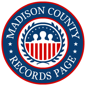 A round, red, white, and blue logo with the words 'Madison County Records Page' in relation to the state of Alabama.